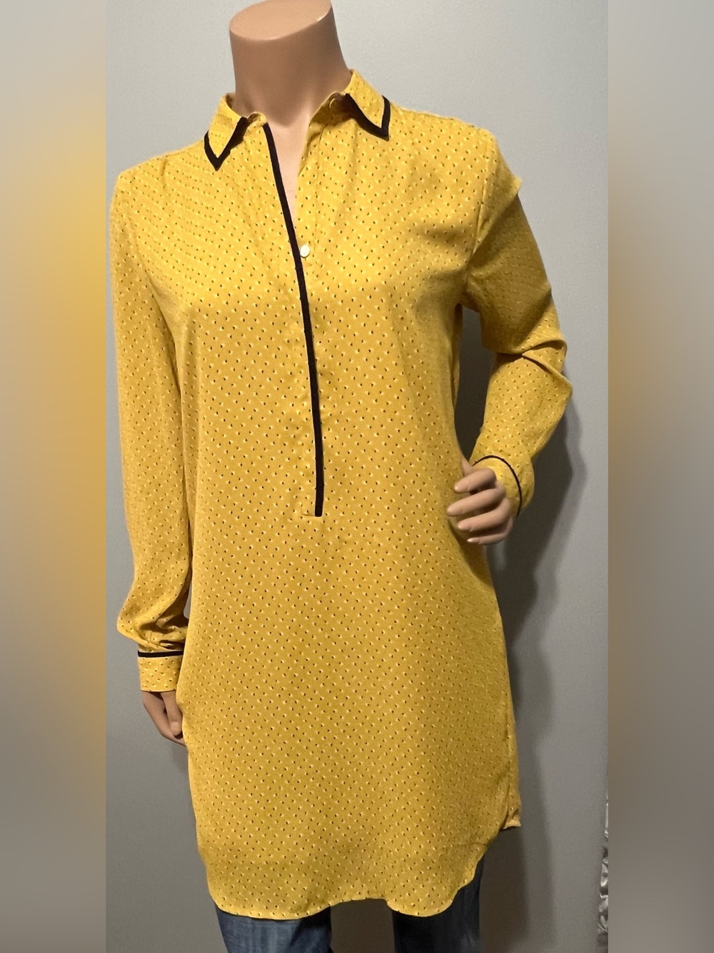 LOFT Yellow Long Sleeve Tunic Dress with Contrast Trim Size Small
